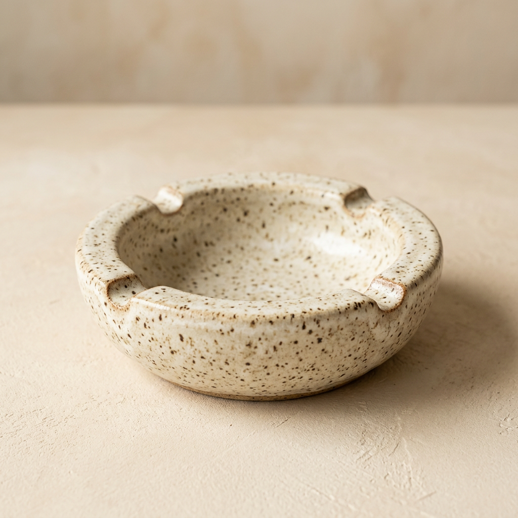 AI concept of an ivory speckled round ashtray